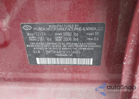2014 Hyundai Elantra Se z USA, uszkodzony, nr VIN 5NPDH4AE5EH534861